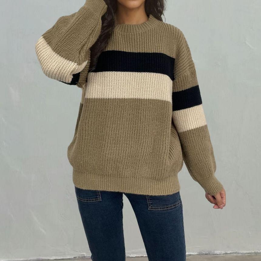 Round Neck Color Block Sweater Product Image