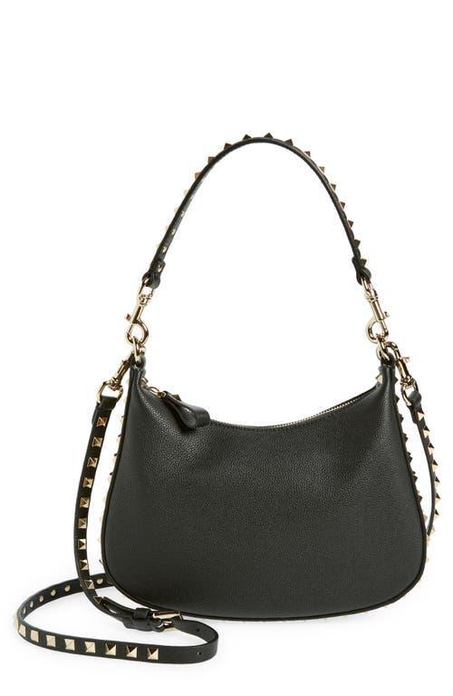 Womens Small Rockstud Hobo Bag In Grainy Calfskin Product Image