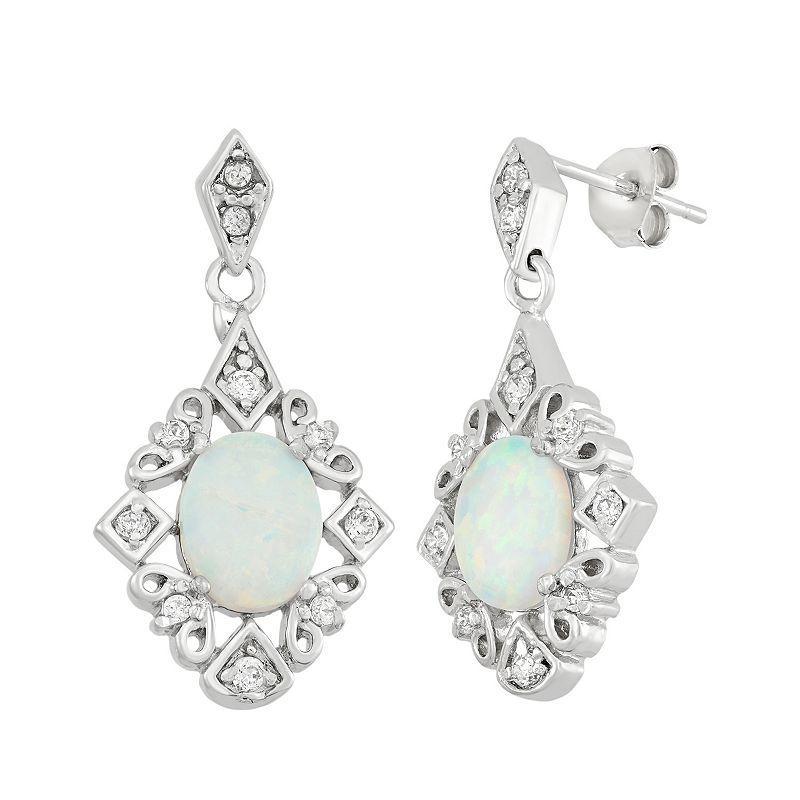 Lab-Created Opal & Cubic Zirconia Sterling Silver Drop Earrings, Womens, White Product Image