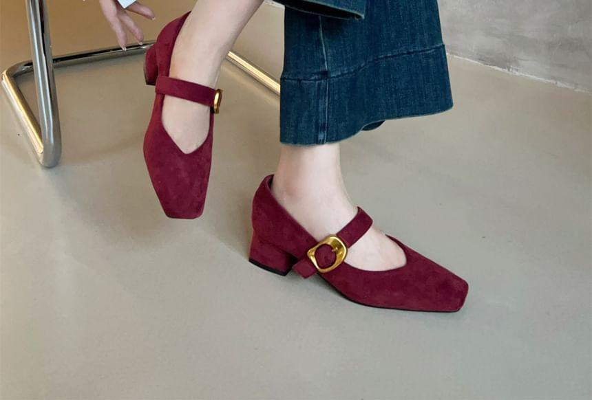 Square Toe Block Heel Mary Jane Pumps Product Image