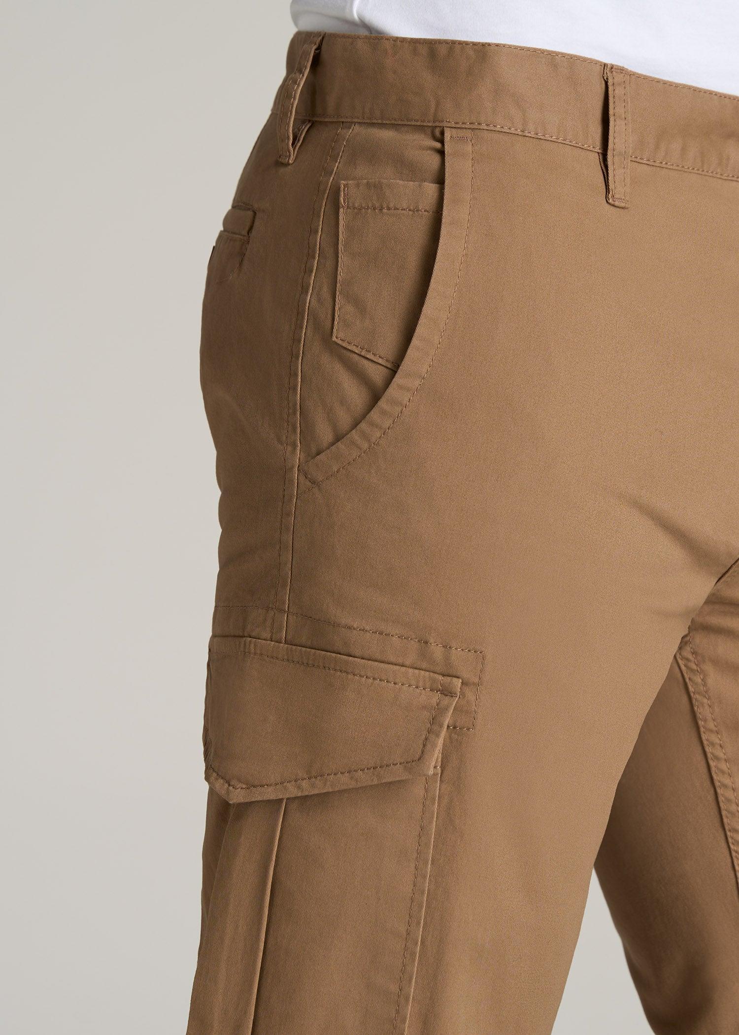 Stretch Twill Cargo Pants for Tall Men in Russet Brown Product Image