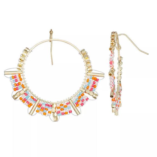 Sonoma Goods For Life Gold Tone Seed Beaded Hoop Earrings, Womens, Multicolor Product Image