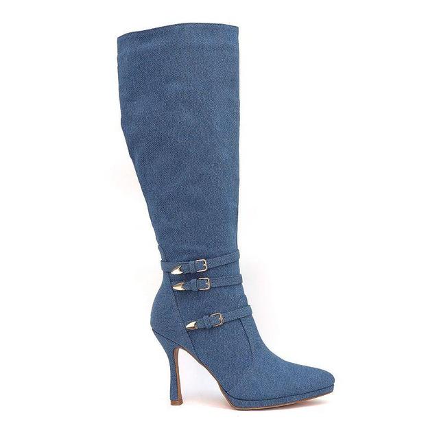 Yoki Khelani-21 Womens High Boots with 3 Straps Blue Product Image