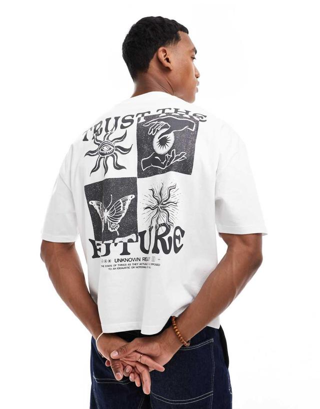 ASOS DESIGN boxy oversized T-shirt with back print in white Product Image