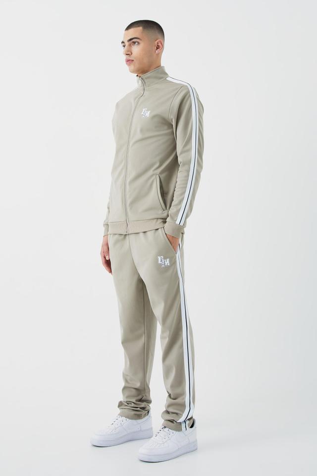 Slim Fit Tricot Side Tape Funnel Neck Tracksuit | boohooMAN USA Product Image