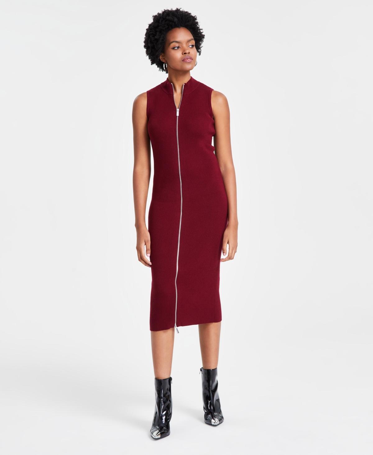 Bar Iii Womens Zip-Front Sleeveless Ribbed Sweater Dress, Created for Macys Product Image