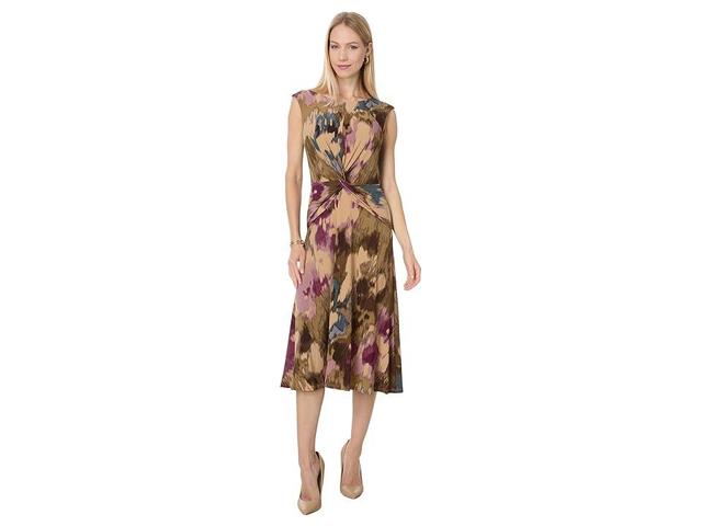 Lauren Ralph Lauren Floral Twist-Front Jersey Dress (Tan Multi) Women's Dress Product Image