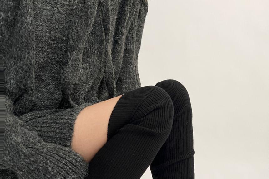 Ribbed Button Hem Knit Leg Warmers Product Image