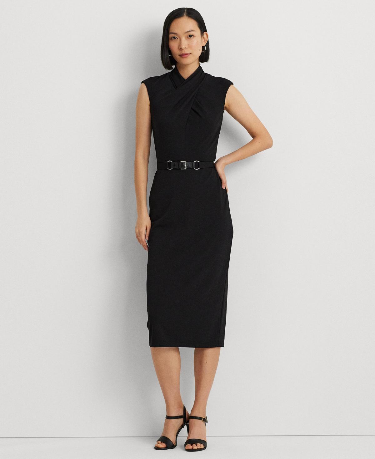 Women's Belted Jersey Mockneck Dress Product Image