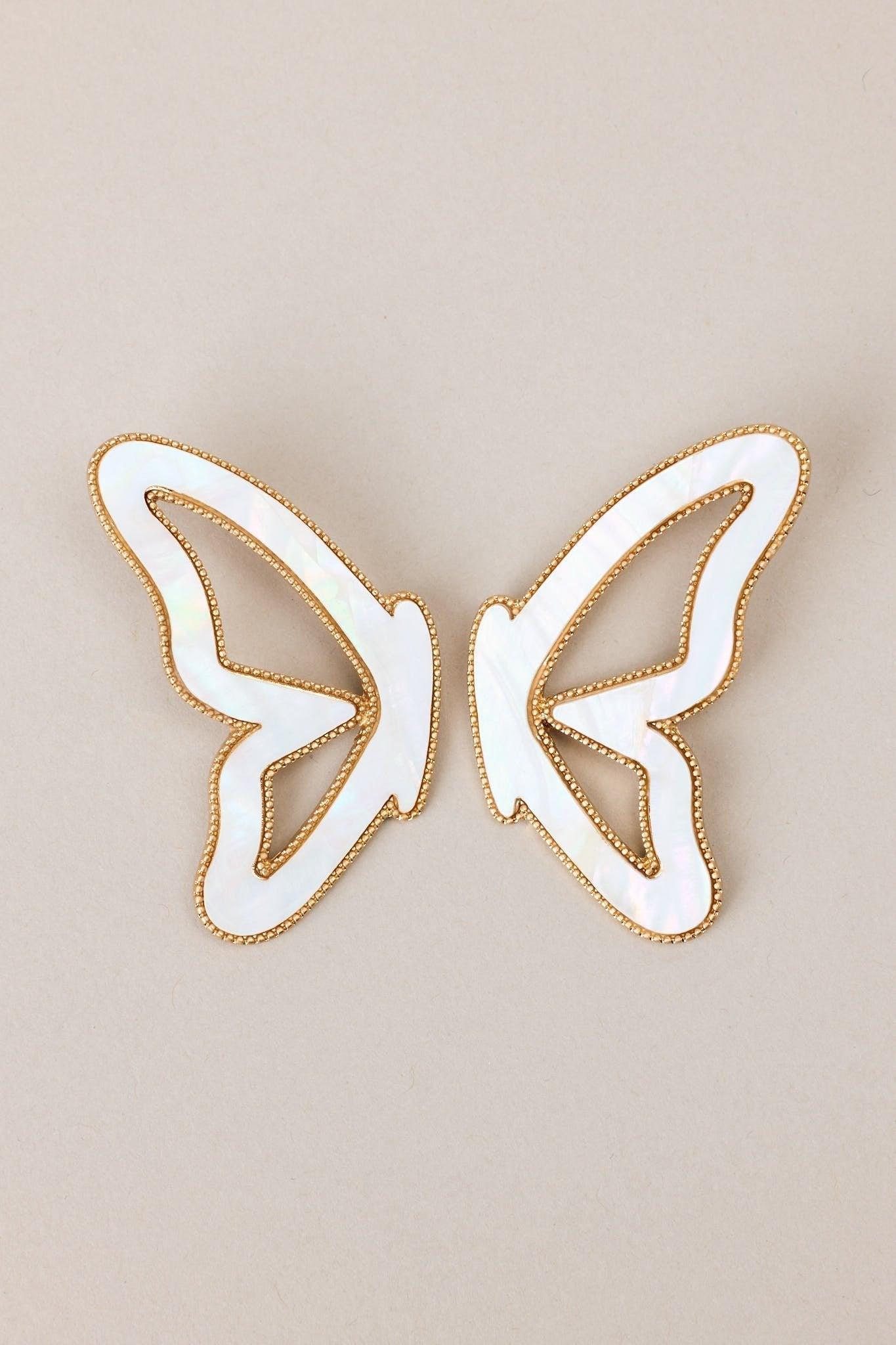 Enchanted Flutter Iridescent White Butterfly Earrings Product Image