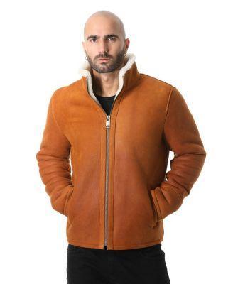 Mens Shearling Casual Jacket, Washed Tan with White Wool Product Image