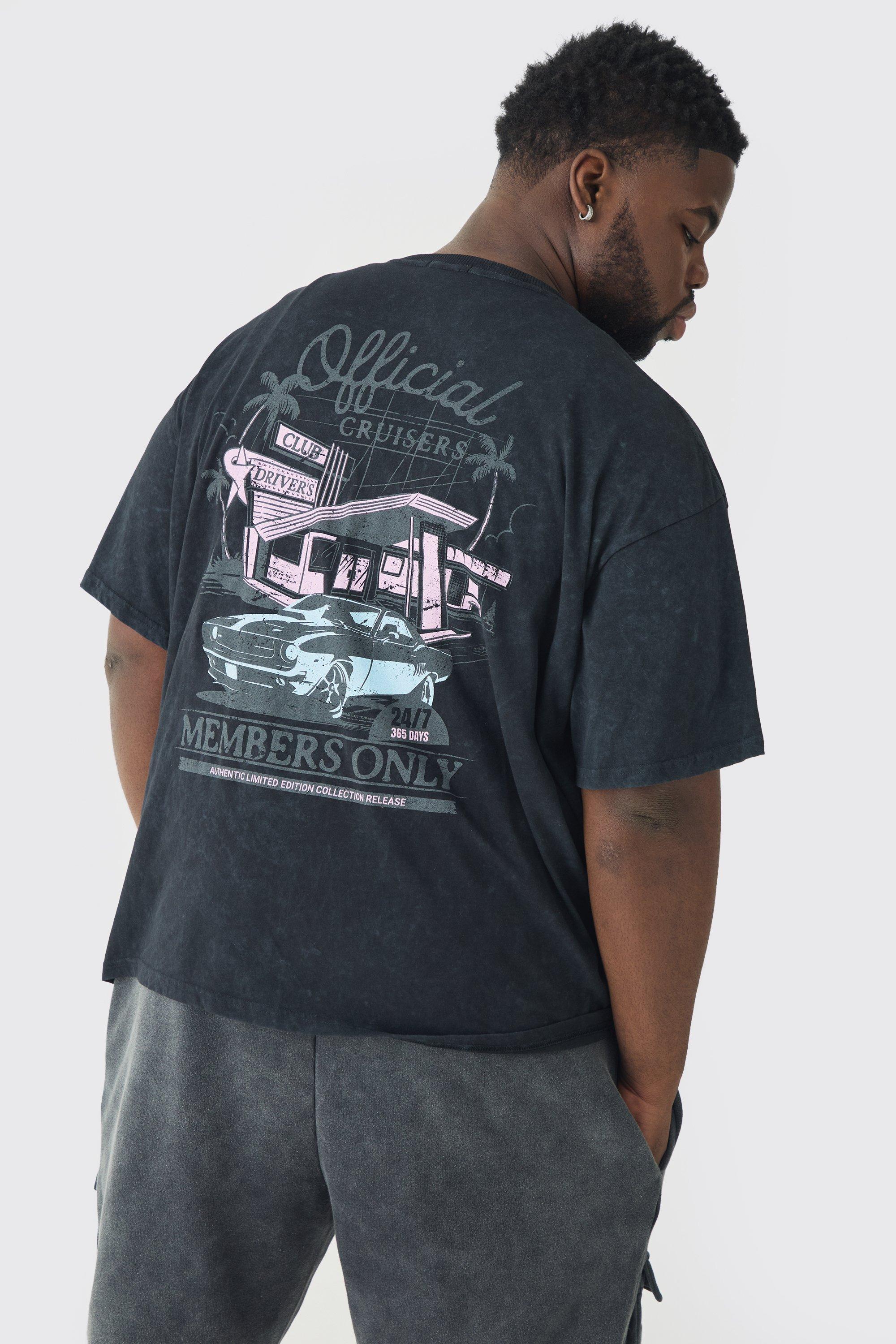 Mens Plus Members Only Racer Back Print T-shirt In Acid Wash Grey, Grey Product Image