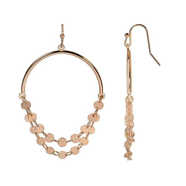 LC Lauren Conrad Gold Tone Flat Circle Chain Drop Hoop Nickel Free Earrings, Womens Product Image