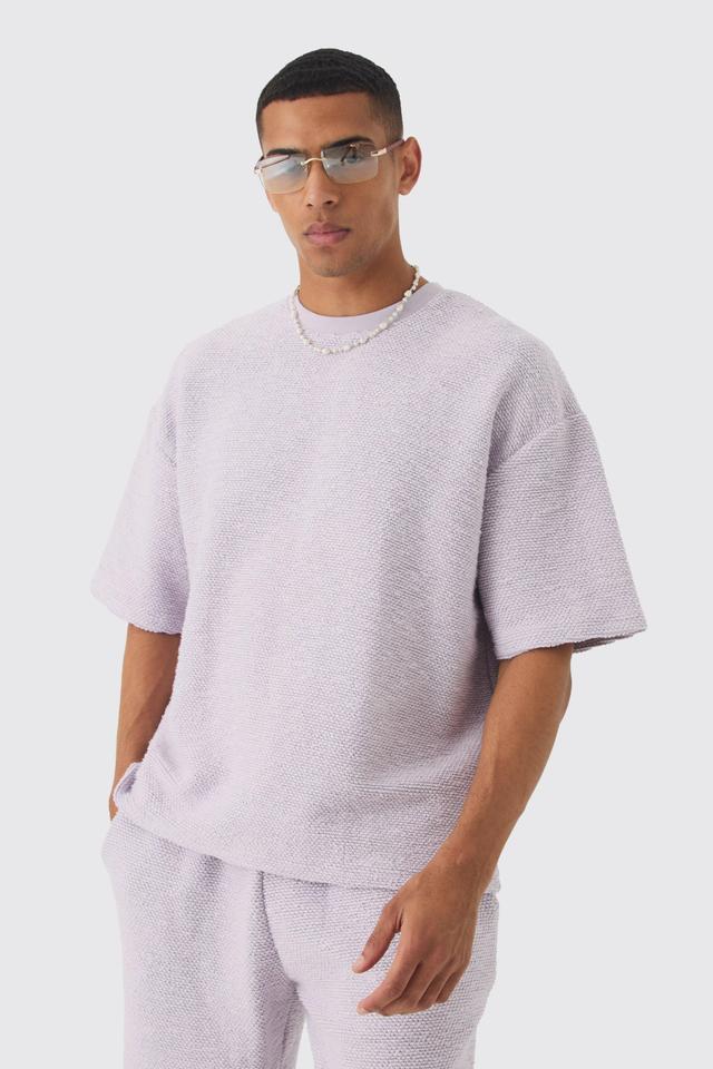 Oversized Boxy Heavy Boucle Short Sleeve Sweatshirt | boohooMAN USA Product Image