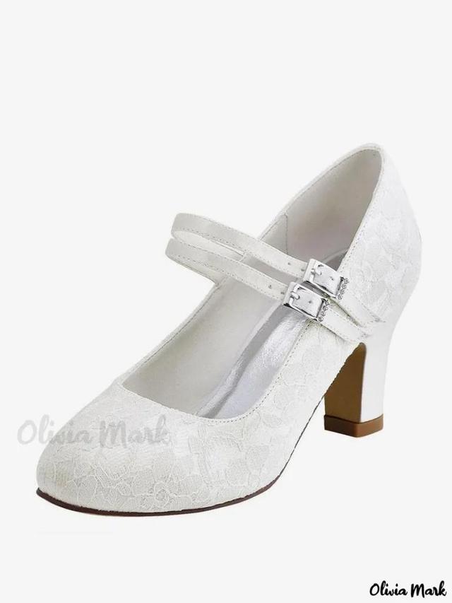 Olivia Mark – Elegant Ivory Wedding Shoes 2024 for Women – Round Toe Mary Jane Style Bridal Footwear Product Image