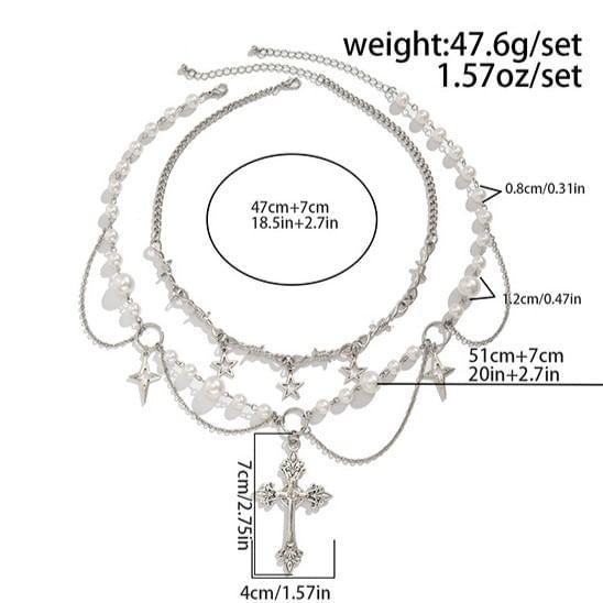 Cross Pendant Faux Pearl Layered Necklace Product Image