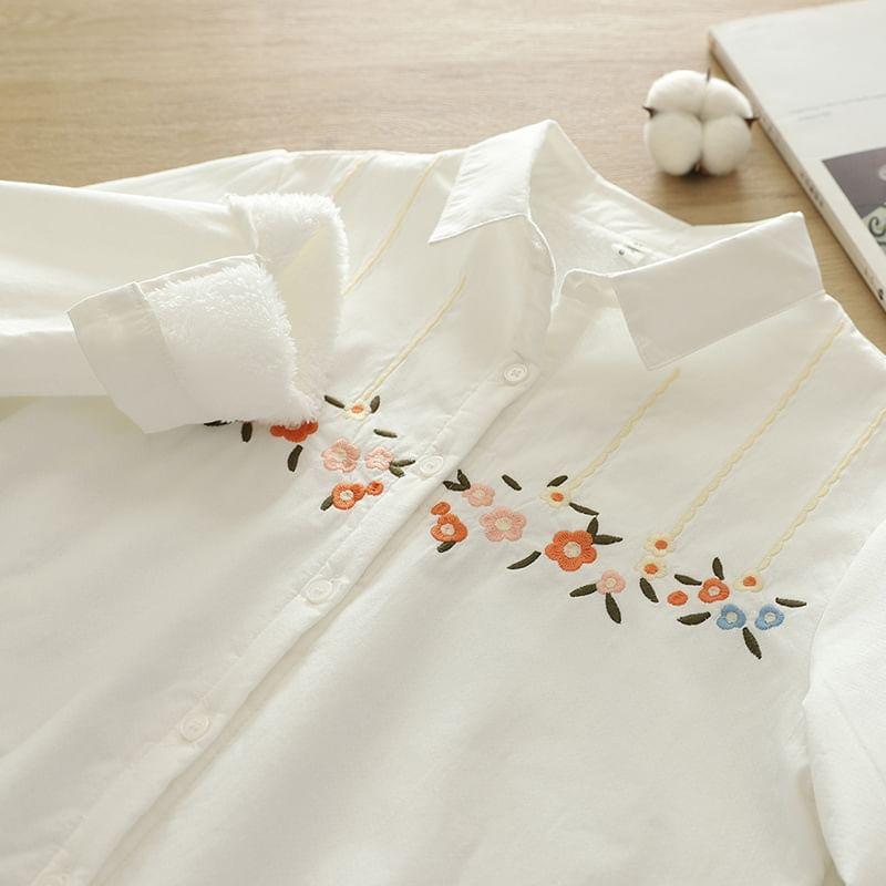 Long Sleeve Collared Floral Embroidered Shirt Product Image