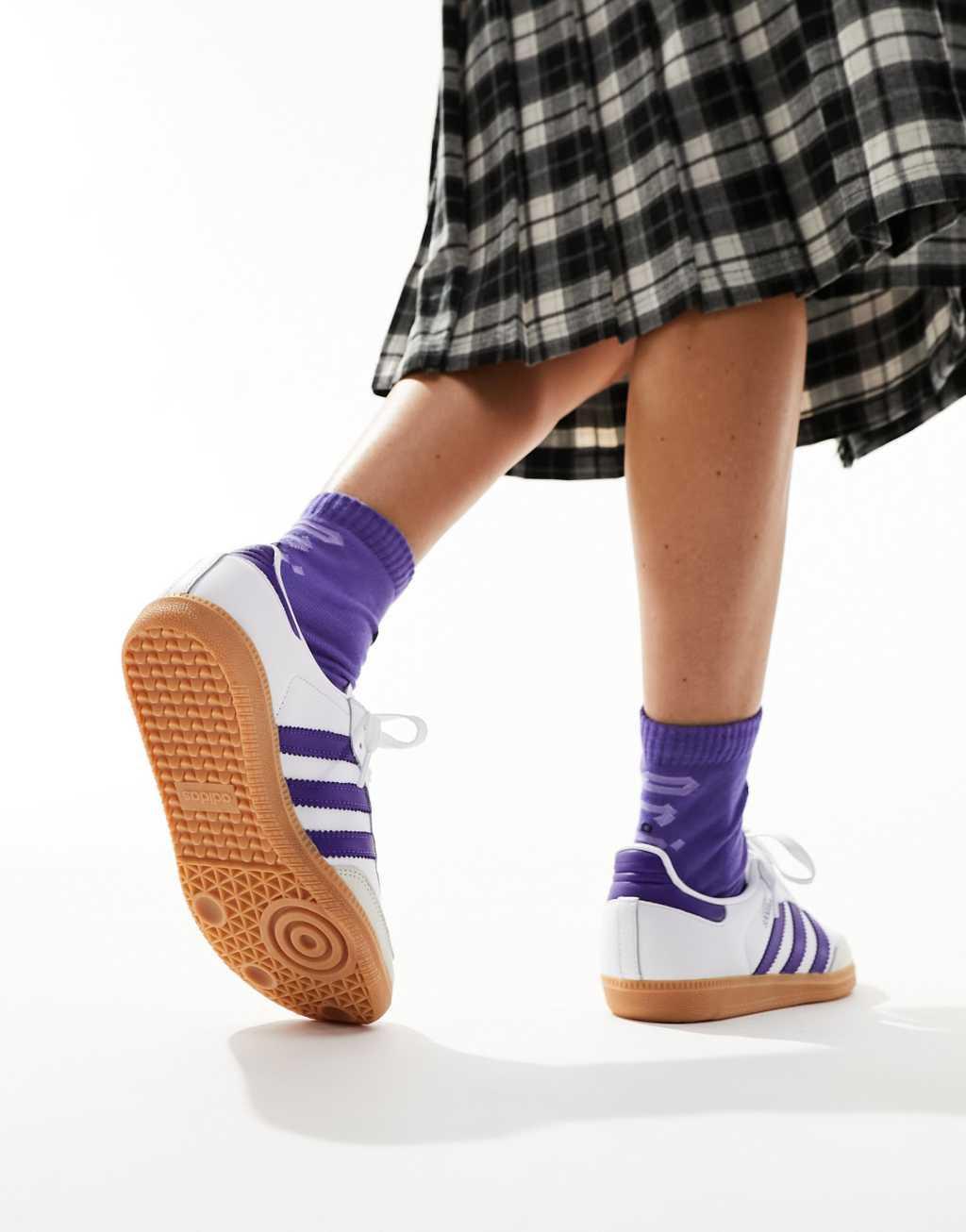 adidas Originals Samba OG sneakers in white and purple Product Image