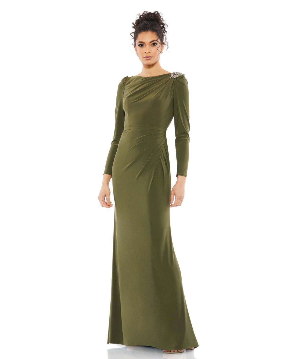 Mac Duggal Womens Draped Bateau Long Sleeve Trumpet Gown Product Image