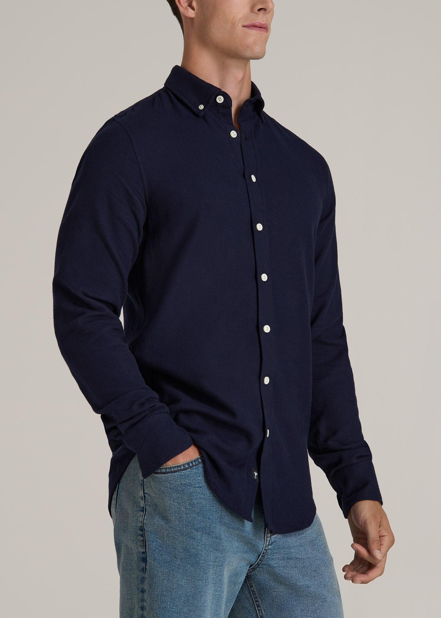 Midweight Brushed Flannel Button Shirt for Tall Men in Evening Blue Male Product Image