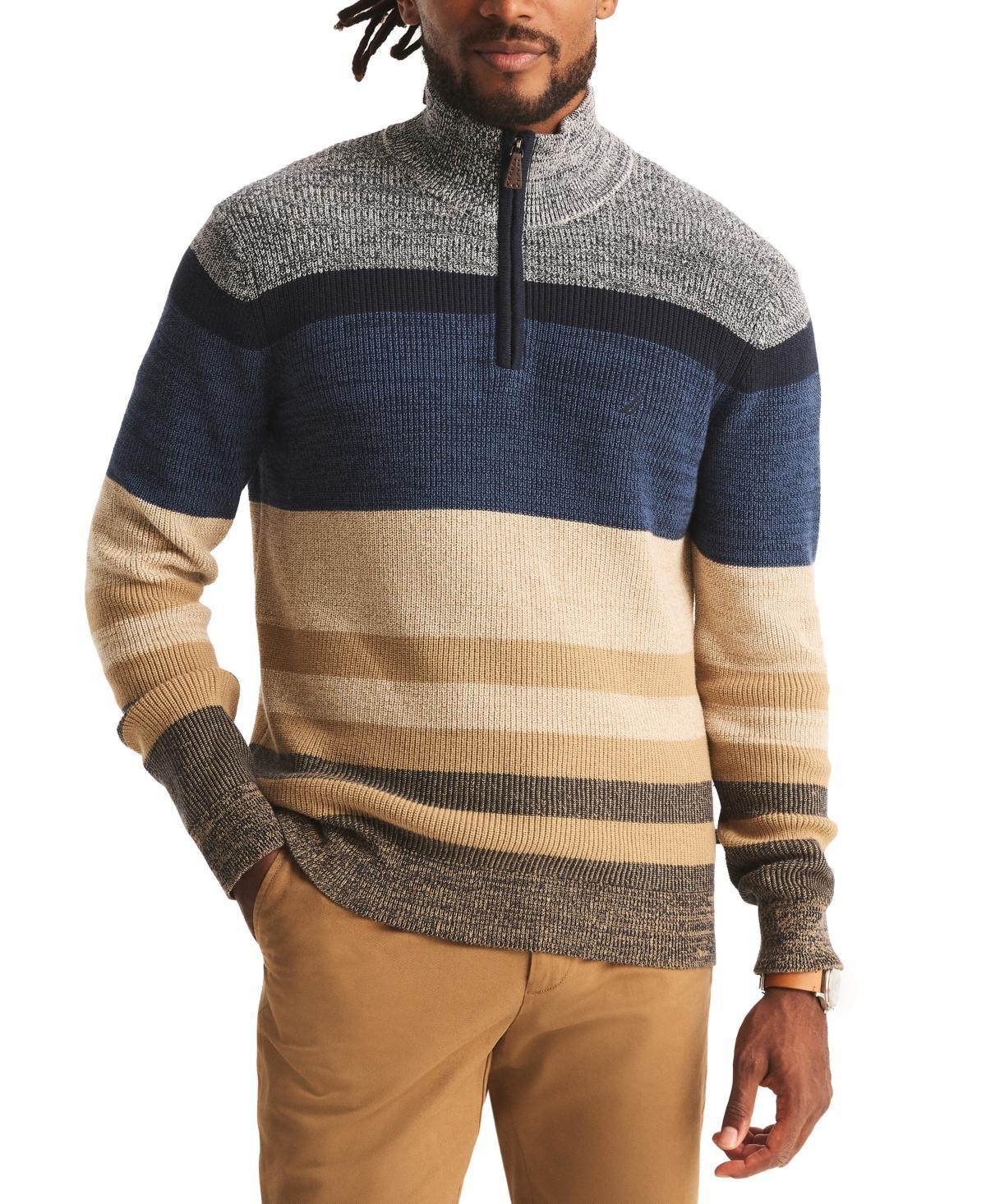 Nautica Mens Long Sleeve Striped Quarter-Zip Sweater Product Image