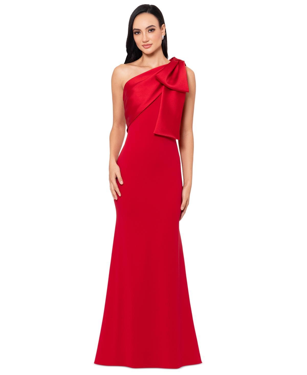 Betsy & Adam Womens Bow-Trimmed One-Shoulder Gown product image