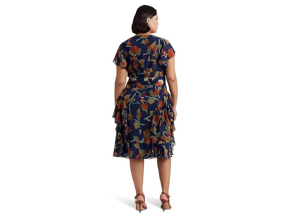 Lauren Ralph Lauren Plus Size Floral Ruffle-Trim Georgette Dress Multi) Women's Clothing Product Image