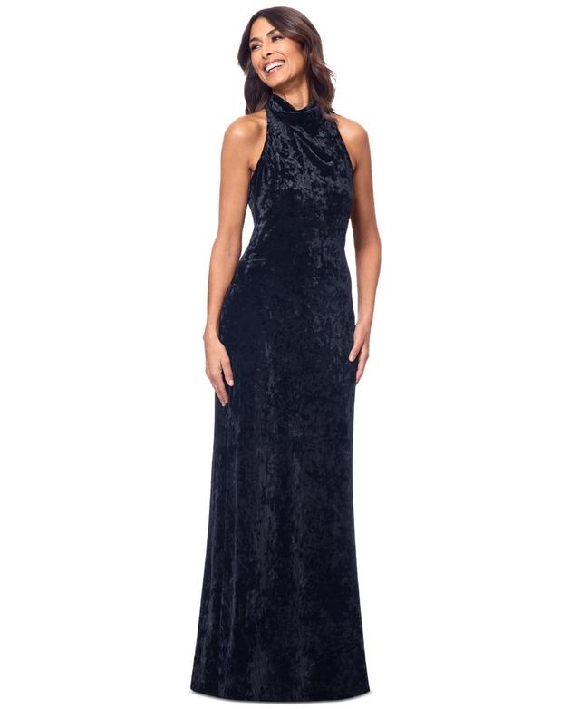 Betsy & Adam Womens Cowlneck Halter Sleeveless Velvet Gown Product Image