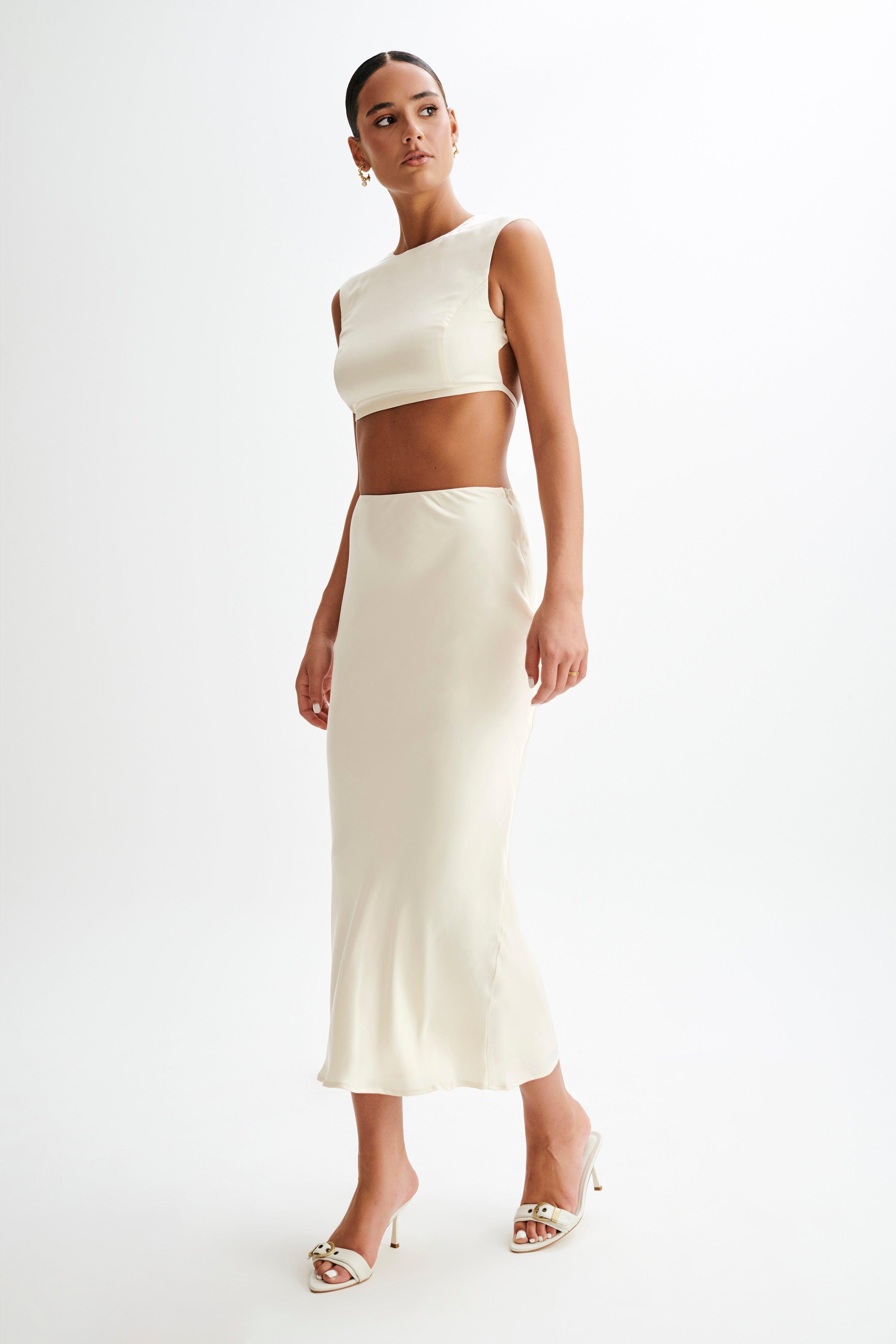 Viviana Satin Maxi Skirt - Ivory Product Image