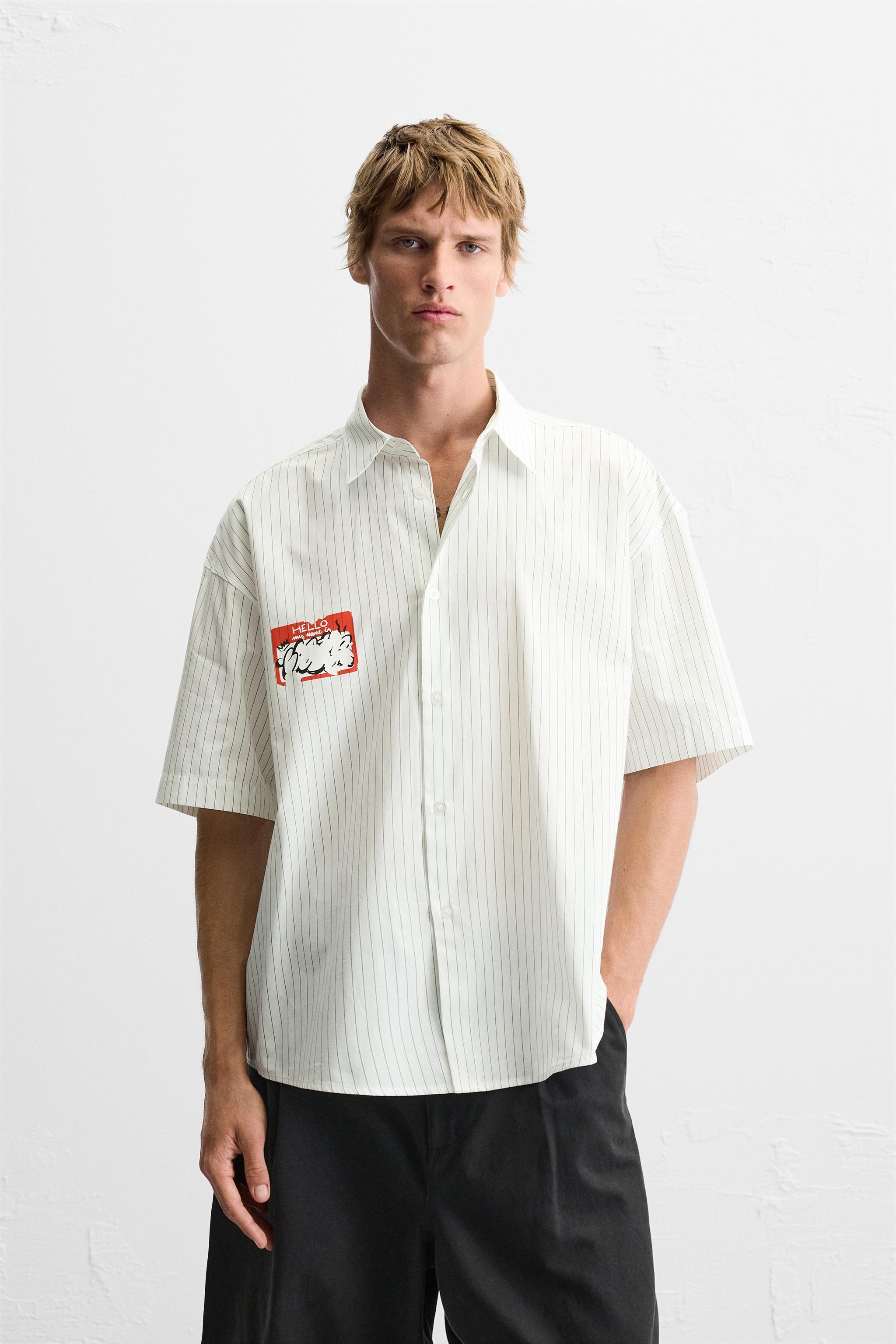 STICKER PRINT STRIPED SHIRT Product Image