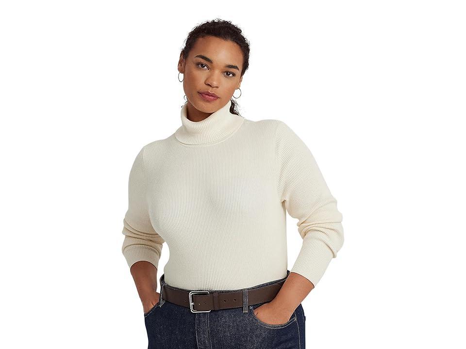 Lauren Ralph Lauren Plus-Size Ribbed Turtleneck Sweater (Lauren Navy) Women's Clothing Product Image