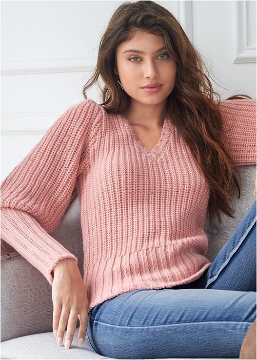 Ribbed V-Neck Sweater Product Image