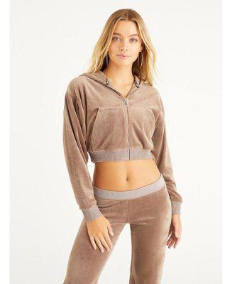 Juicy Couture Cropped Drop Shoulder Track with Arm Bling (Liquorice) Women's Clothing Product Image