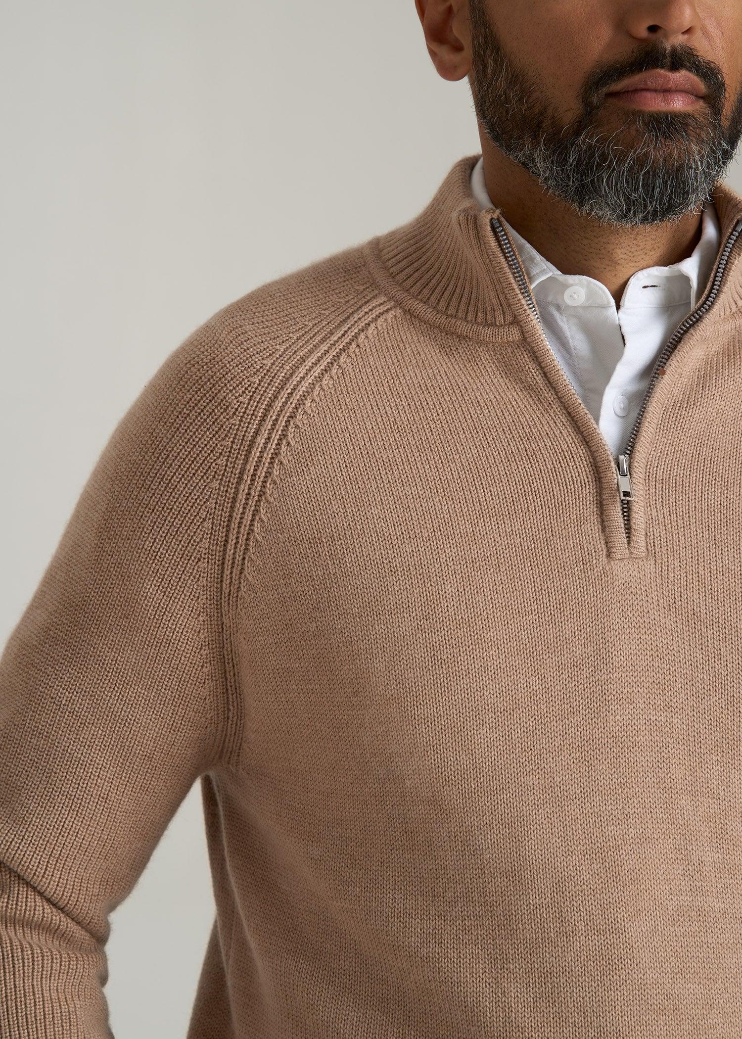 Chunky Merino Quarter Zip Sweater for Tall Men in Oat Male Product Image