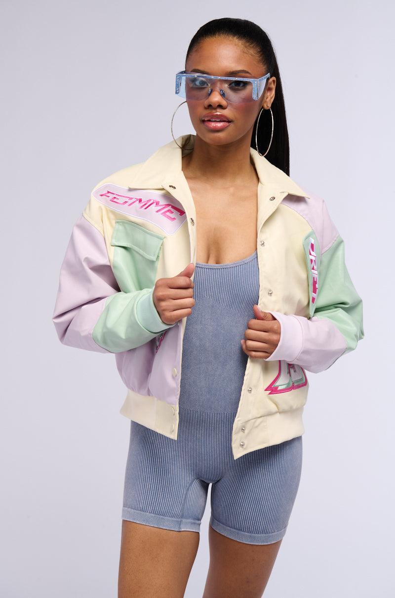 ANGEL EYES PASTEL PU COLOR BLOCK BOMBER Product Image