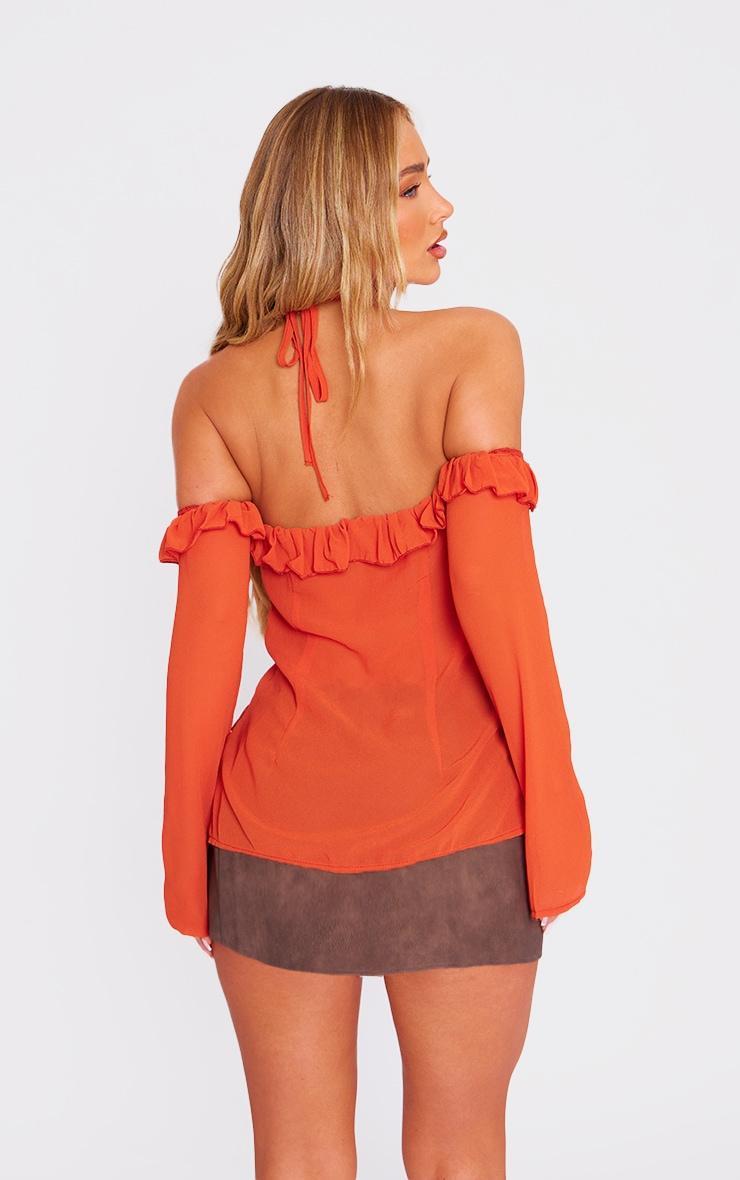 Rust Chiffon Frill Detail Hardware Detail Blouse Product Image