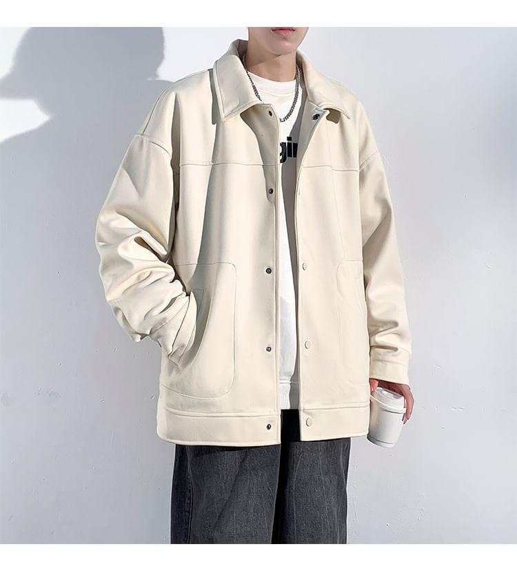 Collared Plain Panel Button Jacket Product Image