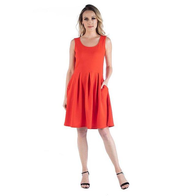 Womens 24seven Comfort Apparel Scoopneck Sleeveless Pleated Skater Dress with Pockets Product Image