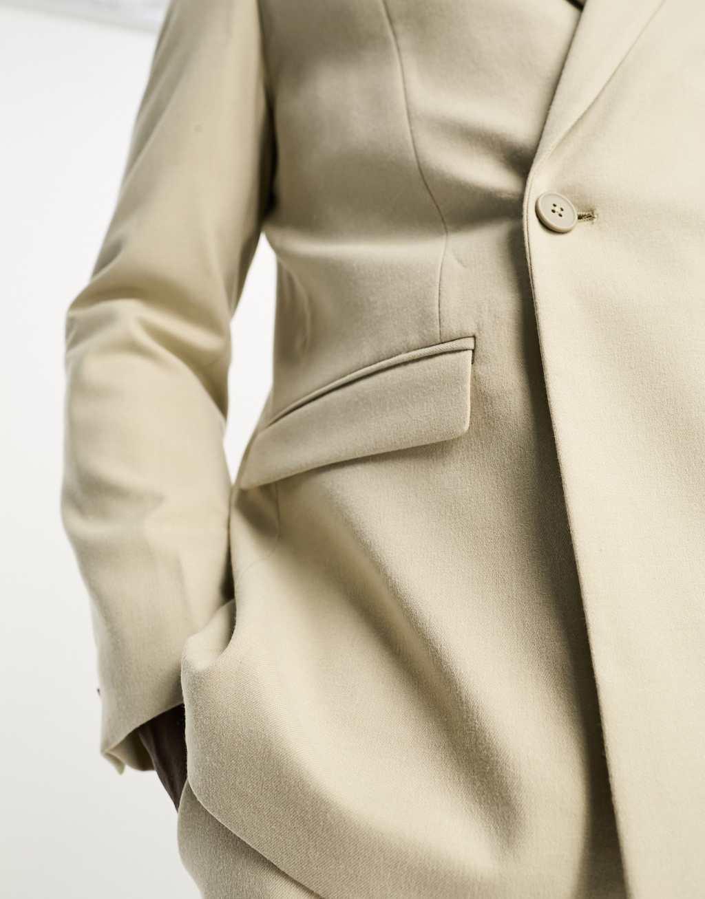 New Look double breasted slim suit jacket in oatmeal  Product Image