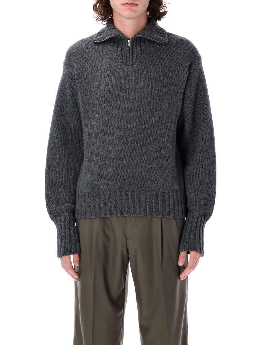 AURALEE Gray Wool Soft Cord Knit Half Zip Sweater In Top Charcoal Product Image