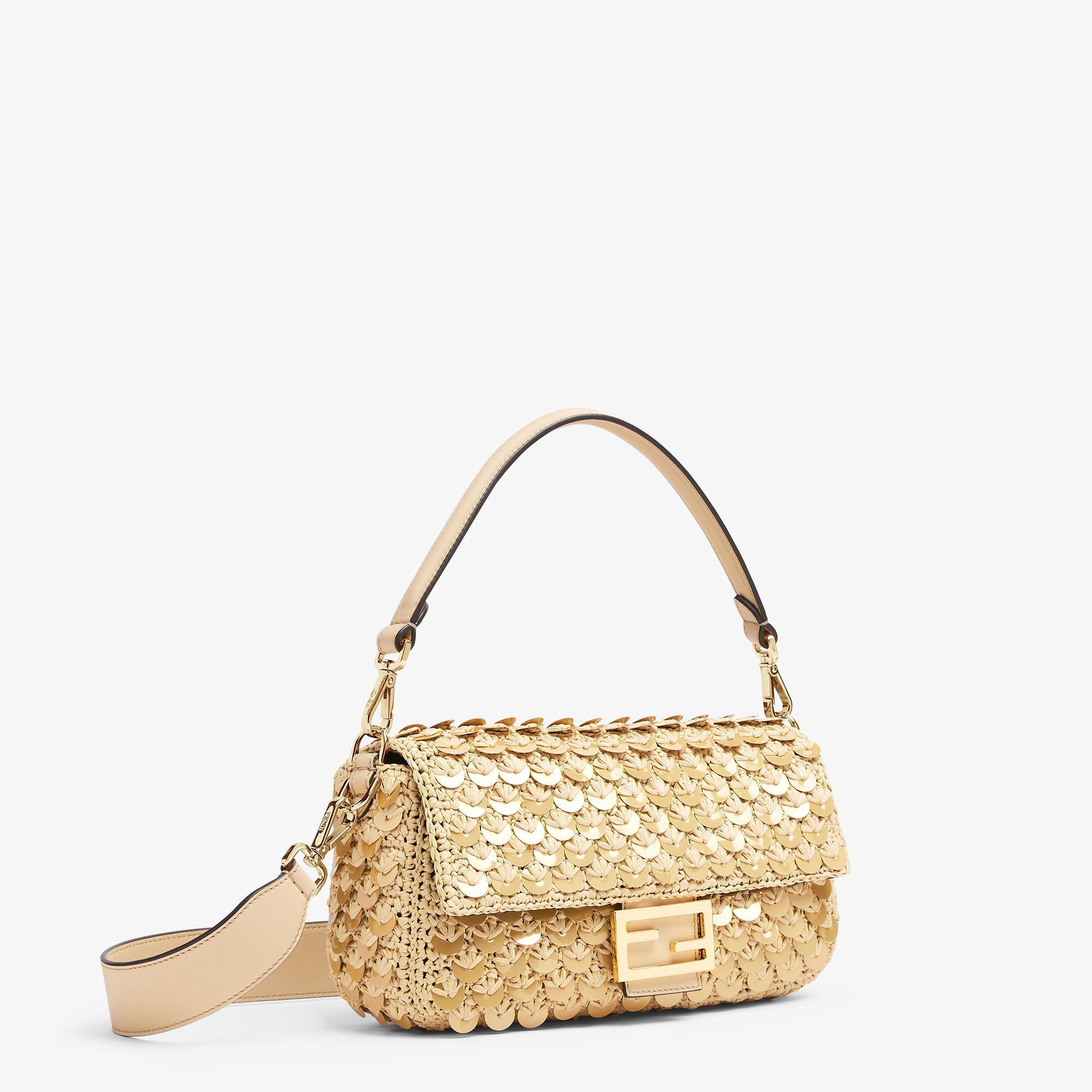 BaguetteRaffia bag with gold sequins Product Image