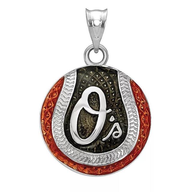 LogoArt Sterling Silver Baltimore Orioles Enameled Baseball Pendant, Womens Product Image