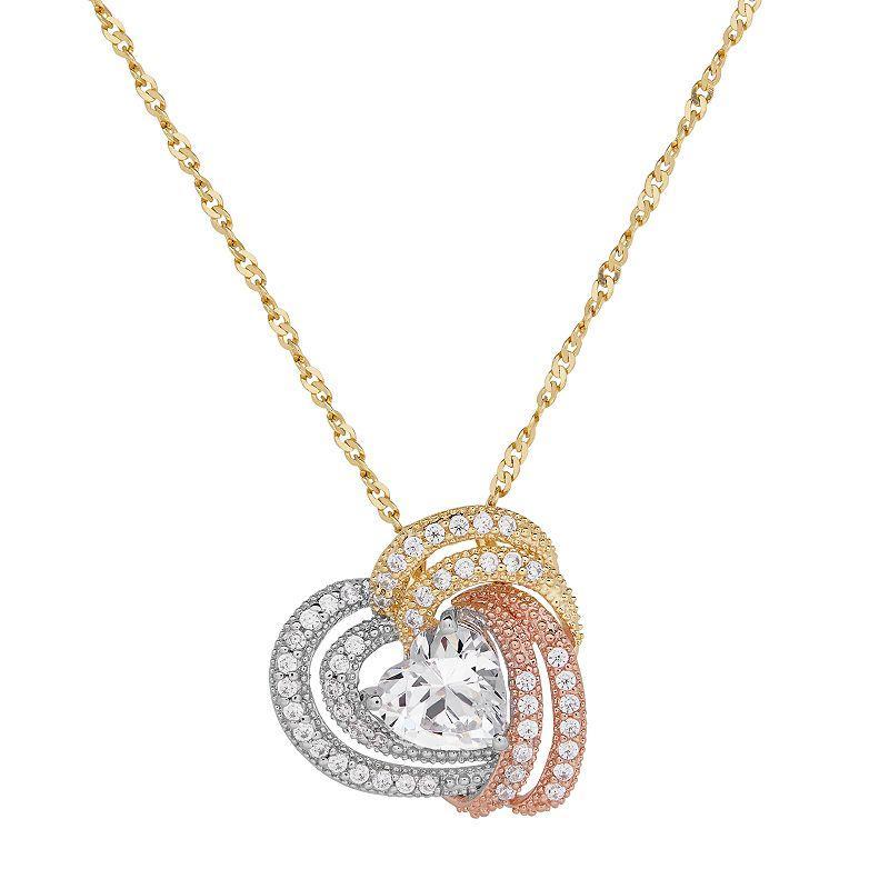 Emotions Tri Tone 18k Gold Over Silver Cubic Zirconia Woven Heart Pendant, Womens Product Image