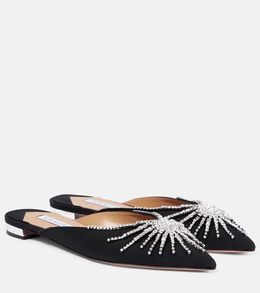 AQUAZZURA Sunshine Crystal-embellished Flat Mules In Black Product Image