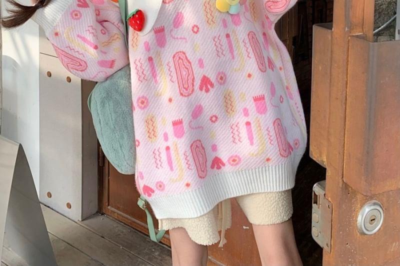 Collar Patterned Oversized Sweater Product Image