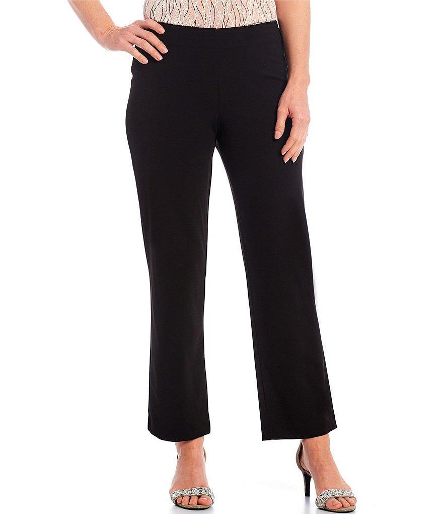 Alex Evenings Petite Size Solid Crepe Flat Front Slim Leg Pants Product Image