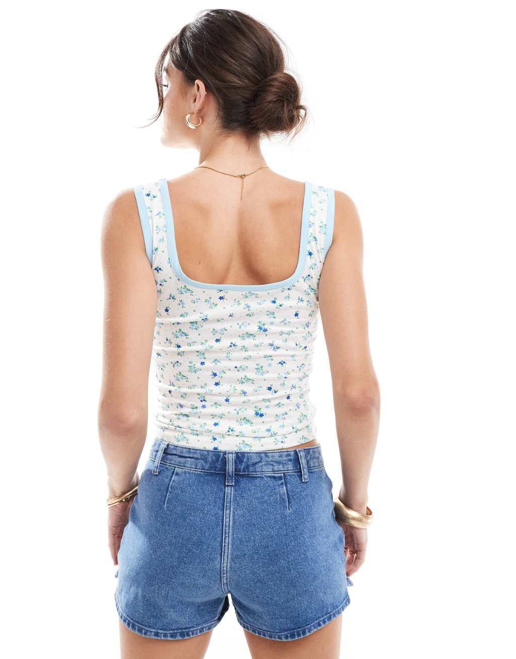 ASOS DESIGN cami tank top with floral print in white Product Image