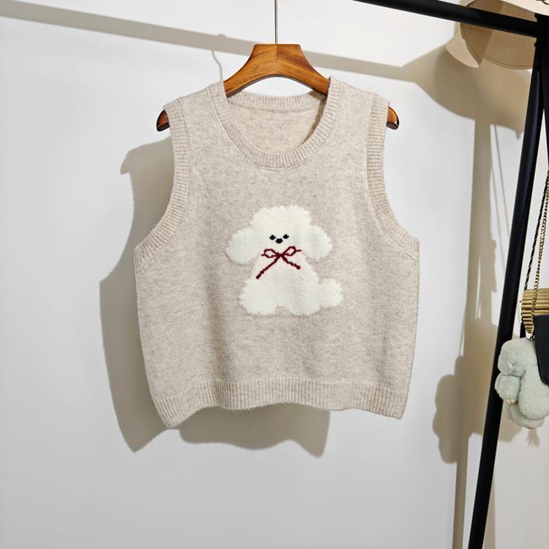 Round Neck Dog Print Sweater Vest Product Image