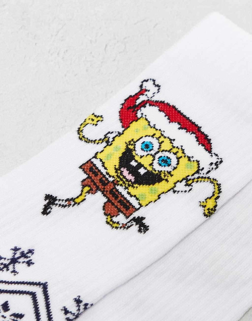 ASOS DESIGN socks with Christmas SpongeBob artwork in white Product Image