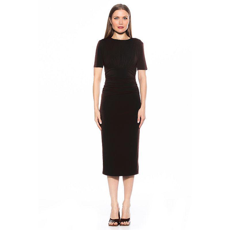 Womens ALEXIA ADMOR Keaton Draped And Ruched Midi Sheath Dress Product Image